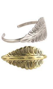 Antiqued Gold Metal Leaf Etched Cuff Bracelet