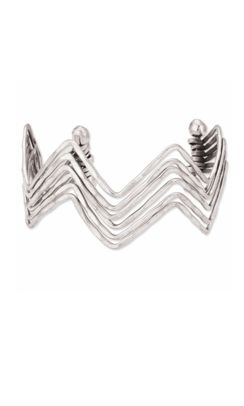 Artisan Silver Hammered Lines Zig Zag Cuff Bracelet