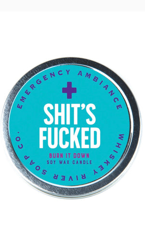 Whiskey River “Shit’s Fucked” Emergency Ambiance Tin Candles