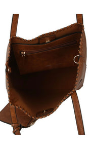 Benji Camel 2-In-1 Set Vegan Leather Whipstich Handbag