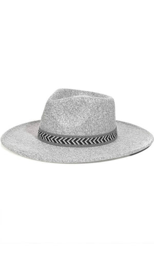Baden Grey Boho Chevron Stripe Rancher Wool Felt Panama Hat
