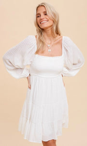 *SALE! Adaze White Textured Tiered Smocked Mini Dress