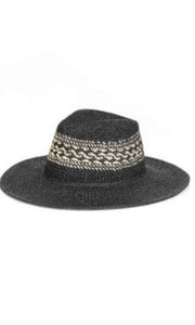 Bradleigh Black Jacquard Wide Hard Brim Panama Sun Hat