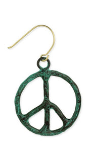 Woodstock Vibes Patina Peace Sign Round Earrings