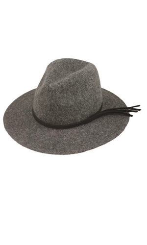 Cameron Dark Grey Braided Faux-Suede Panama Hard Brim Hat