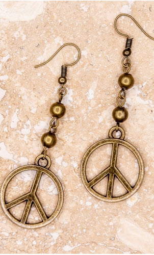 Peace Bronze Pendant Drop Earrings