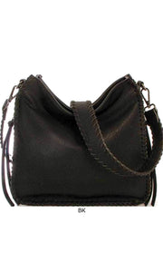 Bradley Black Vegan Leather Crossbody Whipstitch Shoulder Bag