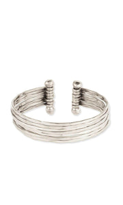 Boho Chic Silver Hammered 7 Line Cuff Bracelet