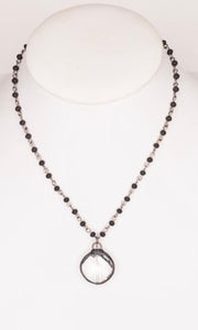 Ariel Acorn Crystal Stone Pendant Black Beaded Necklace