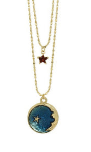 Antique Gold Dreamy Night Moon Charm Layered Necklace
