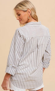 *SALE! Arda - Grey Mixed Stripe Tie-Front Blouse Shirt
