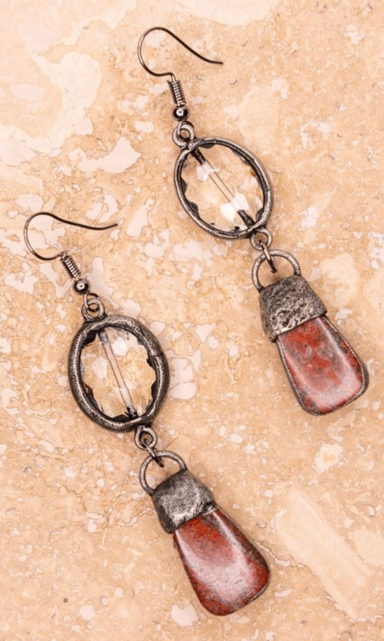 Pica Bamboo Agate Stone Crystal Drop Earrings