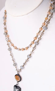 Harper Grey Stone Crystal Pendant Double Beaded Necklace