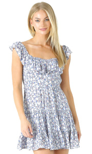 *SALE! Ambrena Blue Floral Print Ruffle Tiered Dress