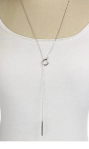 Hammered Lariat Circle Chain Necklace