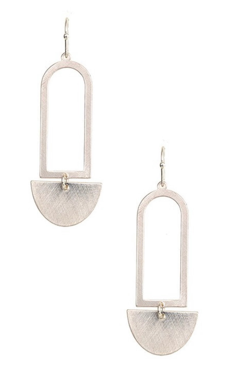 Matte Silver Cut-Out Dome Link Dangle Earrings