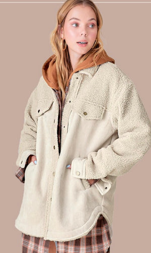 Amello Soy Latte Cozy Faux-Suede Side Pocket Shacket Jacket