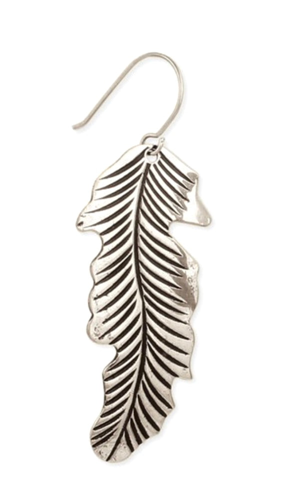 Boho Floating Feather Silver Etched Earrings
