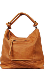 Bend Cognac Brown Vegan Leather Antique Hardware Shoulder Handbag