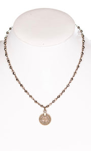 Roxie Bronze Coin Pendant Beaded Chain Short Necklace