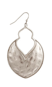 Rustic Hammered Silver Textured Arabesque Dangle Earrings