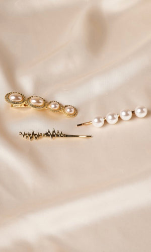 Betty Gold Pearl Hair Pin Set of 3