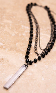 Necklace Ebony Stone Glass Pendant Multi Strand Beaded Short Necklace