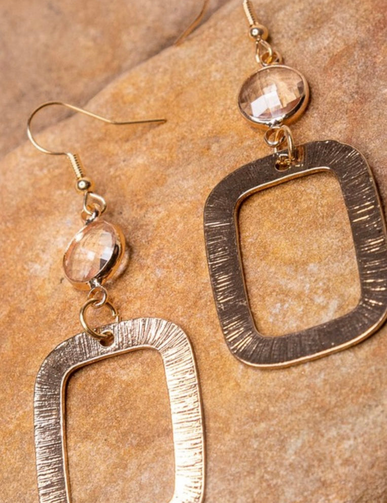 Violetta Crystal Stone Gold Rectangular Drop Earrings