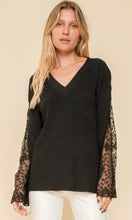Alax Black Lace Contrast Bell Sleeve Sweater Top