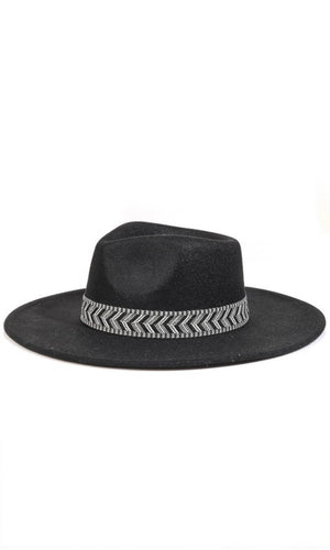 Baden Black Boho Chevron Stripe Rancher Wool Felt Panama Hat