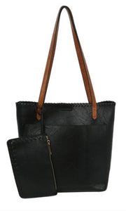 Benji Black 2-In-1 Set Vegan Leather Whipstich Handbag