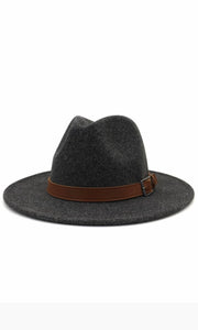 Cane Dark Grey Essential Wool Felt Panama Hard Brim Hat
