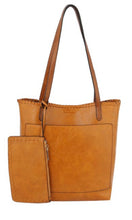 Benji Camel 2-In-1 Set Vegan Leather Whipstich Handbag