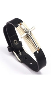 Bracelet Bohemian Leather Metal Cross Cuff Bracelet
