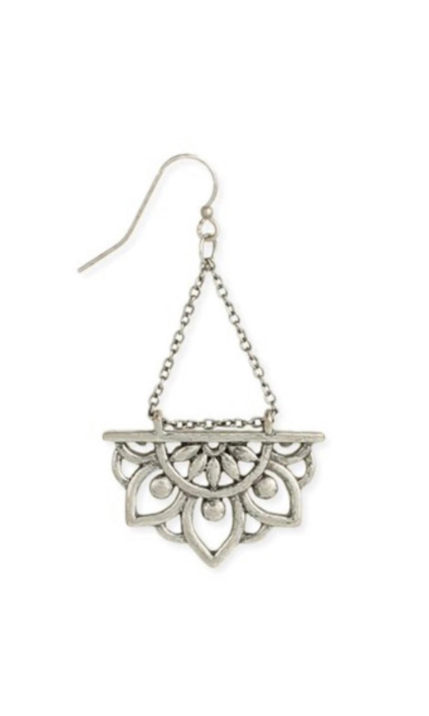 Boho Chic Antique Silver Rising Lotus Dangle Earrings