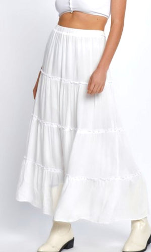 *SALE! Abarb Off White Tiered Elastic Waist Maxi Skirt