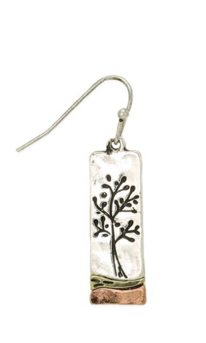 Antique Silver Etched Tree Mixed MetalEarrings