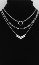 Silver OR Multi Metal Circle Chevron Triple Layer Pendant Short Necklace