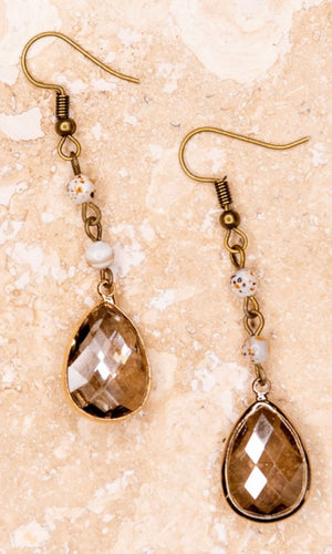 Faye White Quail Crystal Teardrop Earrings