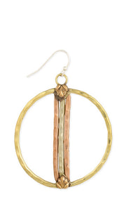 Hammered Gold Mixed Metal Circle Bar Round Earrings