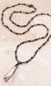 Heather Grey Soldered Crystal Pendant Beaded Long Necklace