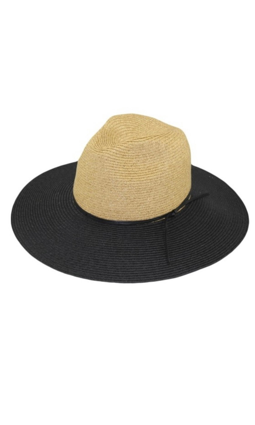 Banjo Natural & Black Large Brim Panama Sun Hat