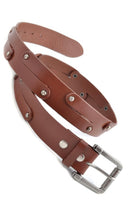Black OR Brown Leather Silver Buckle Hammered Stud Belt