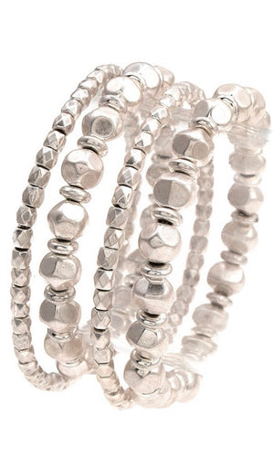 Fashion Hammered Silver Stacked Bracelet Set
