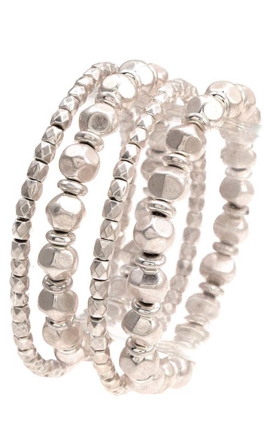 Bracelet Fashion Hammered Silver Stacked Bracelet Set