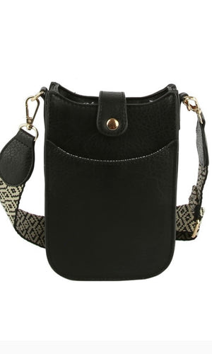 Brooke Black Vegan Leather Cellphone Guitar Strap Crossbody Bag