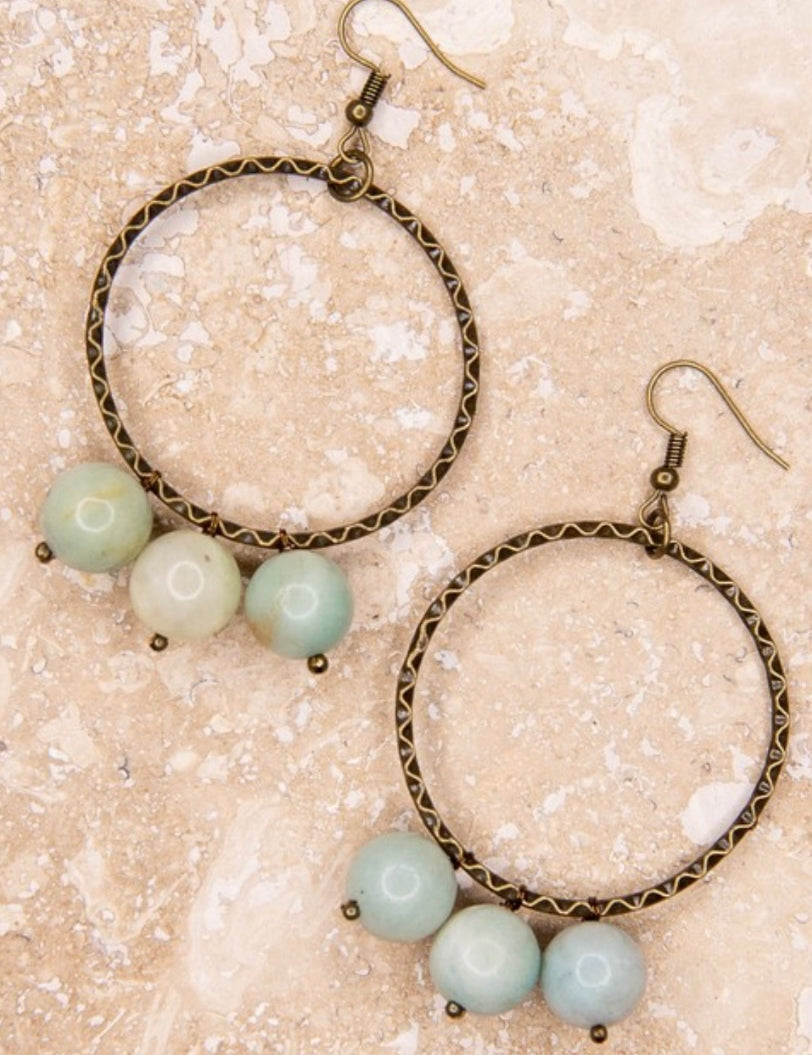 Olivia Triple Bead Hoop Dangle Earrings