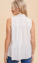 *SALE! Abvera White Tan Subtle Stripe Tiered Blouse Shirt