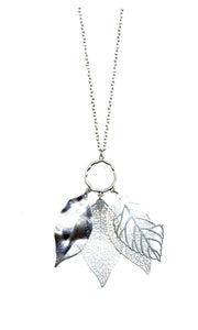 Delicate Silver Metal Filigree Multi-Leaf Layered Necklace