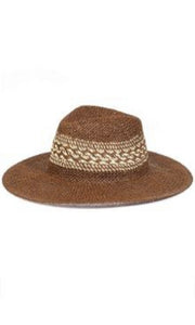 Bradleigh Brown Jacquard Wide Hard Brim Panama Sun Hat